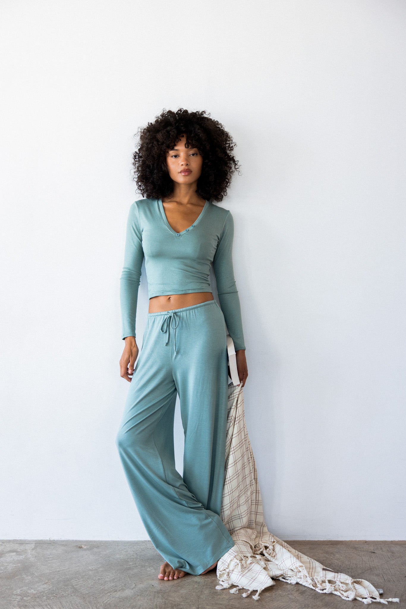 Henley Top Baby Ribbed - Sage