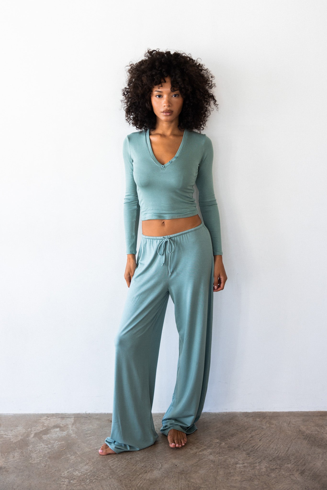 Henley Top Baby Ribbed - Sage