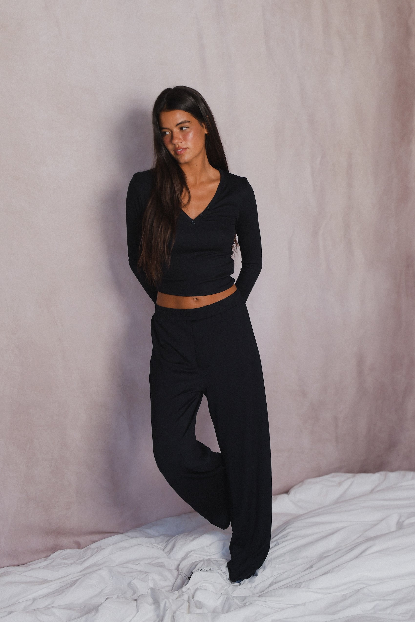 Henley Top Baby Ribbed - Black