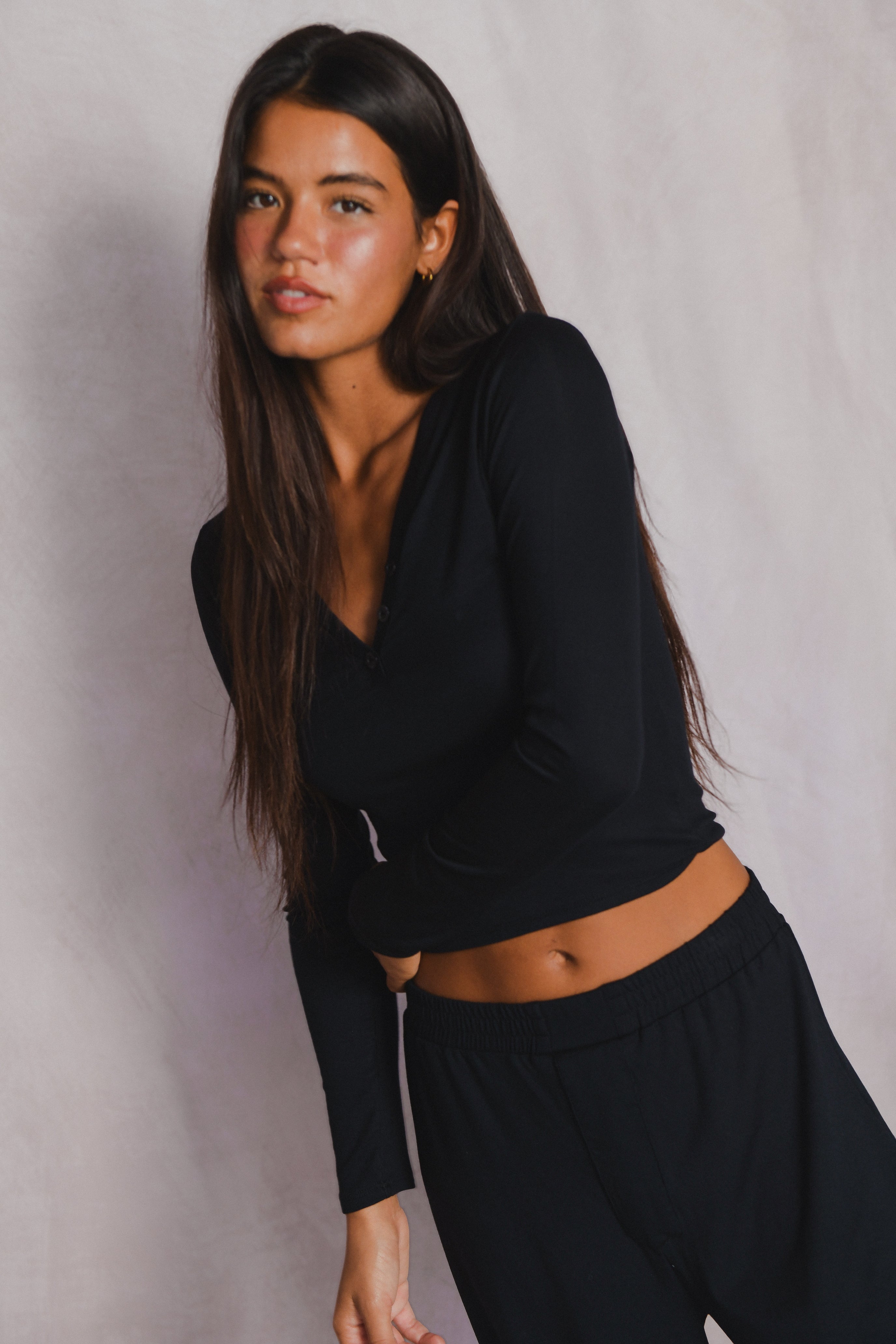 Henley Top Baby Ribbed - Black