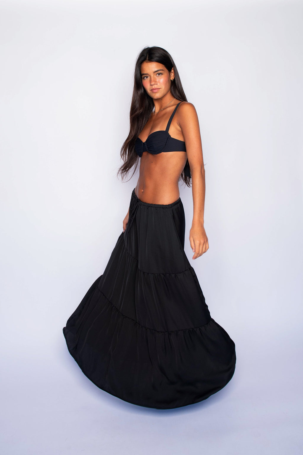 Kristina Maxi Skirt Satin - Black