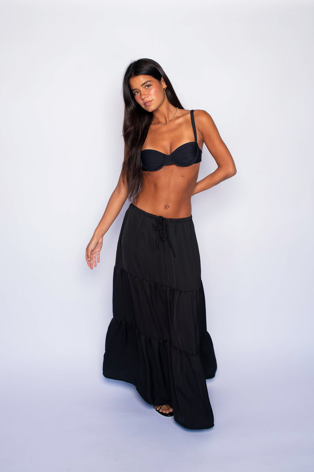 Kristina Maxi Skirt Satin - Black