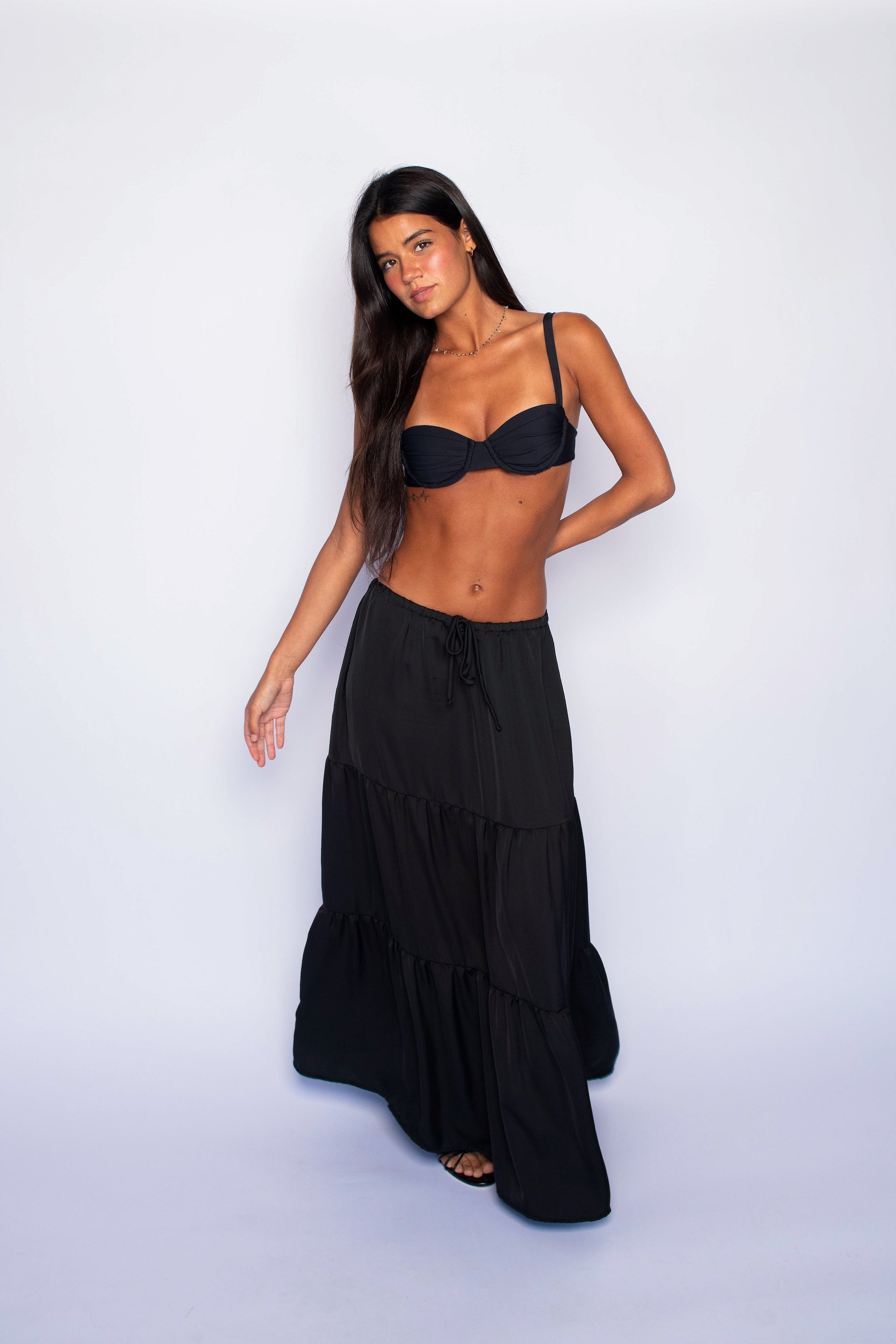 Kristina Maxi Skirt Satin - Black