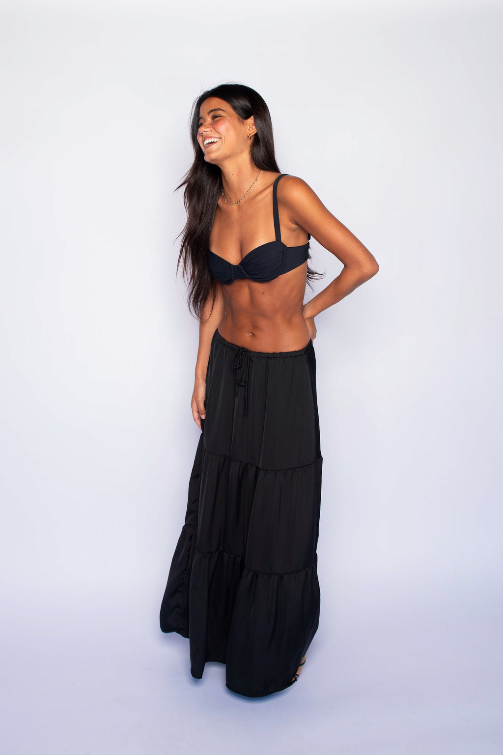 Kristina Maxi Skirt Satin - Black