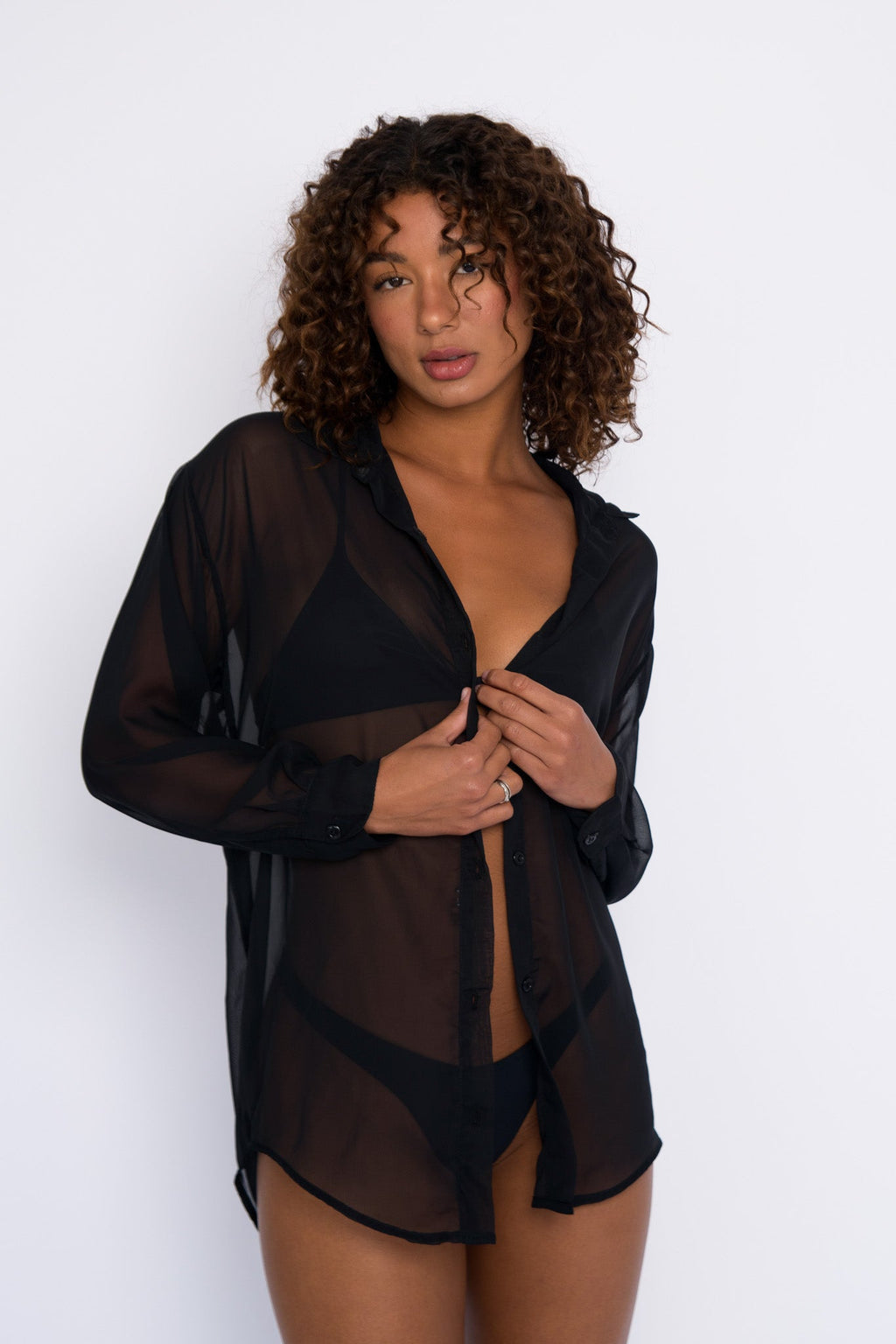 Phoenix Button Down Chiffon - Black