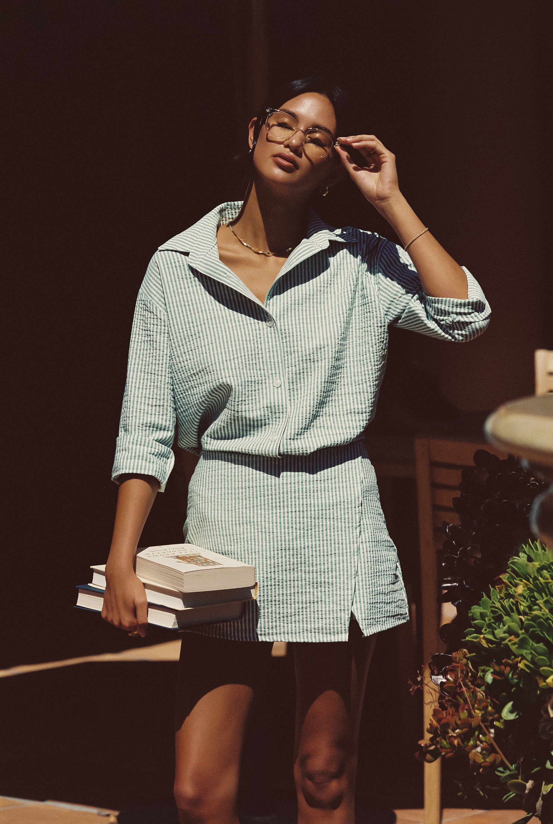 Harper Button Down - Green Seersucker